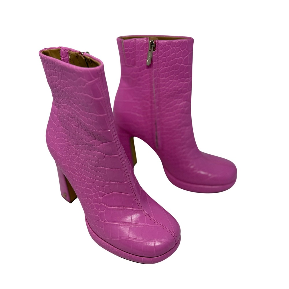 Circus NY Freddie Platform Boots 6 Pink Excellent Croc Embossed Block Heel
